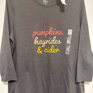 Kim Rogers Gray Long Sleeve Tee with Colorful Text
